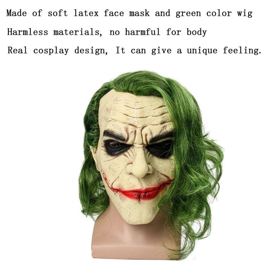 Perruque Cosplay Cheveux Verts avec Masque en Latex – Halloween et Costumes