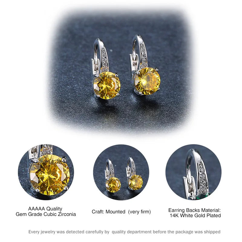 Boucles d'oreilles rondes en pierre blanche pour femmes, bijoux de mariage, cristal, classique, argent, document, femme, luxe