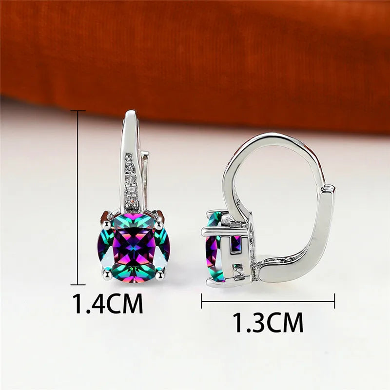 Boucles d'oreilles rondes en pierre blanche pour femmes, bijoux de mariage, cristal, classique, argent, document, femme, luxe