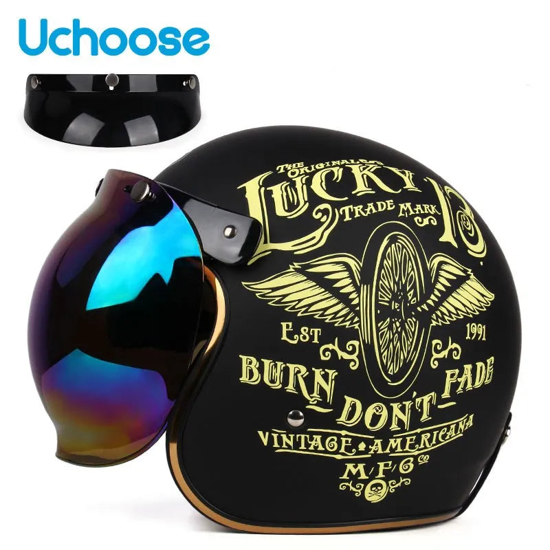 Casque de Moto Rétro Certifié DOT pour Homme, Protection à Visage Ouvert à 73 °, Accessoires pour Harley
