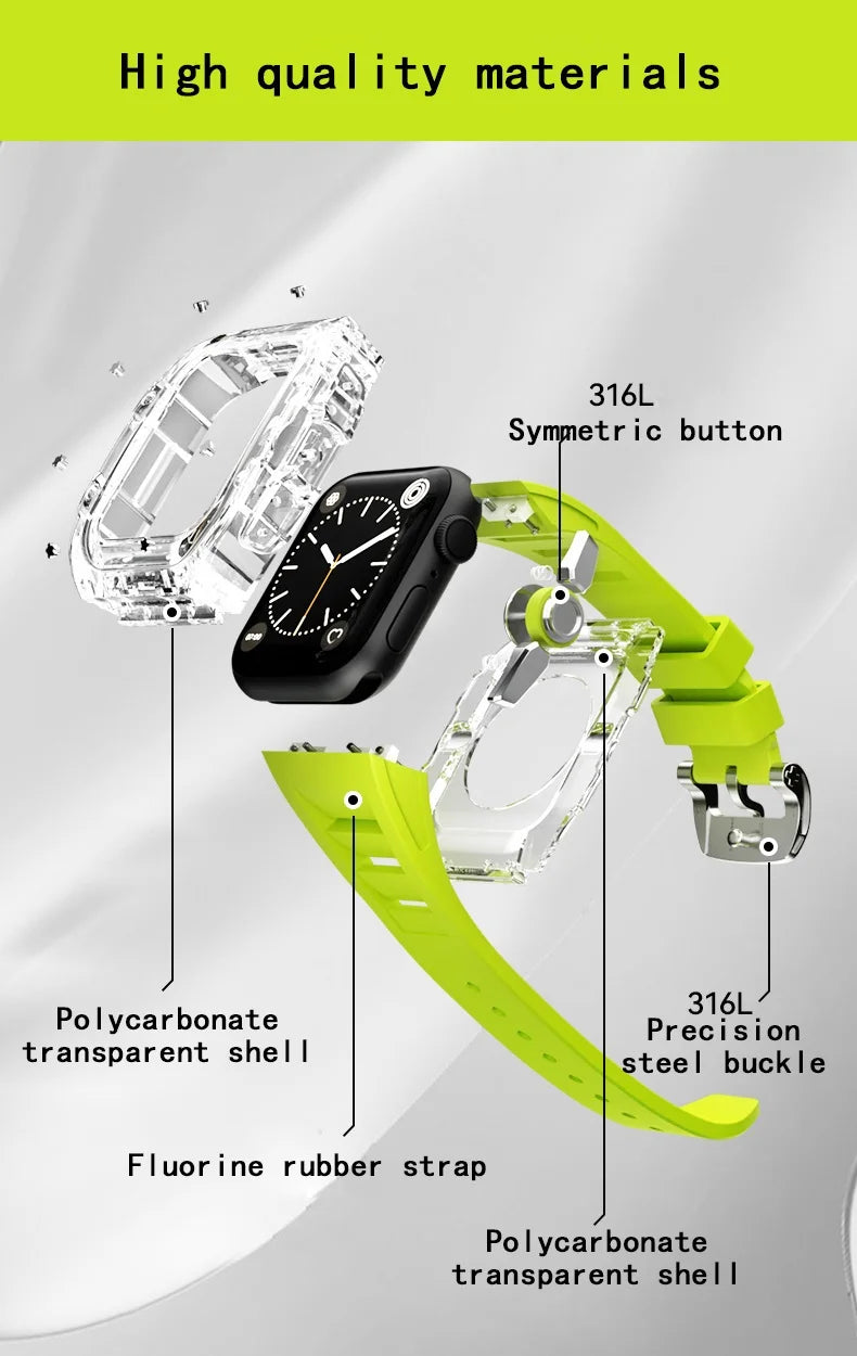 Coque Transparente + Bracelet Fluoroélastomère pour Apple Watch (44/45 mm)