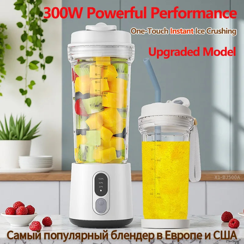 Nouveau presse-agrumes Portable double usage tasse de jus USB 4000mAh batterie intérieur extérieur mélangeur de fruits 4 lames Smoothie bouteille de jus tasse mélangeur