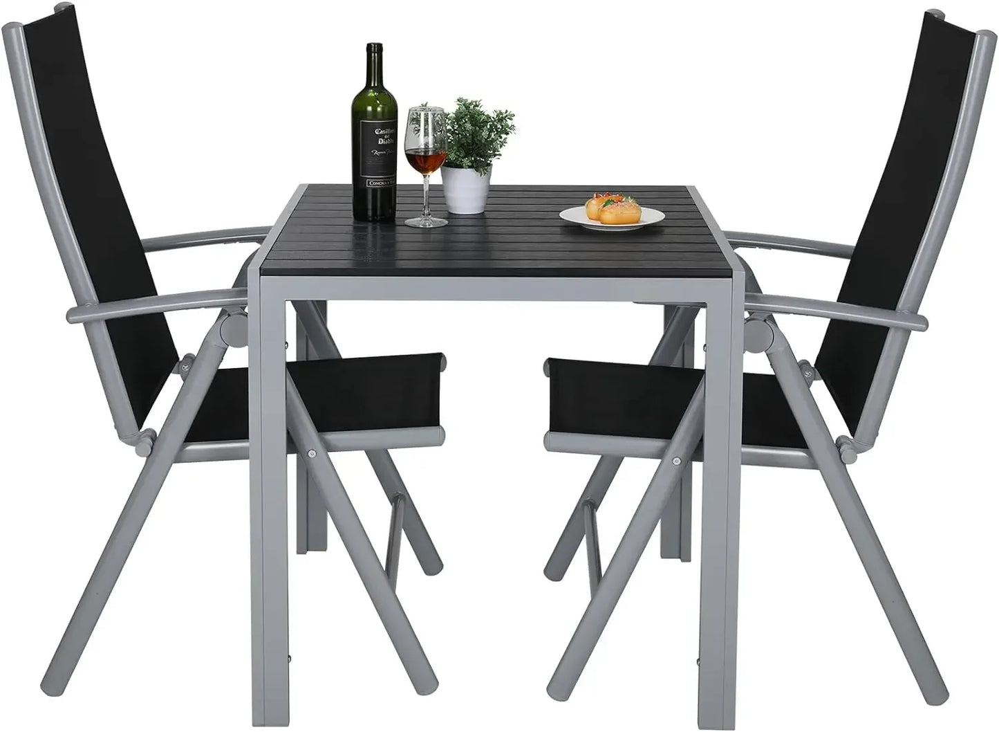 Table de jardin réglable en aluminium avec dossier haut, 2 chaises pliantes, 7 plis, ensemble de sièges de balcon, meubles de jardin, 3 pièces