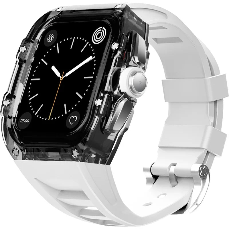Coque Transparente + Bracelet Fluoroélastomère pour Apple Watch (44/45 mm)