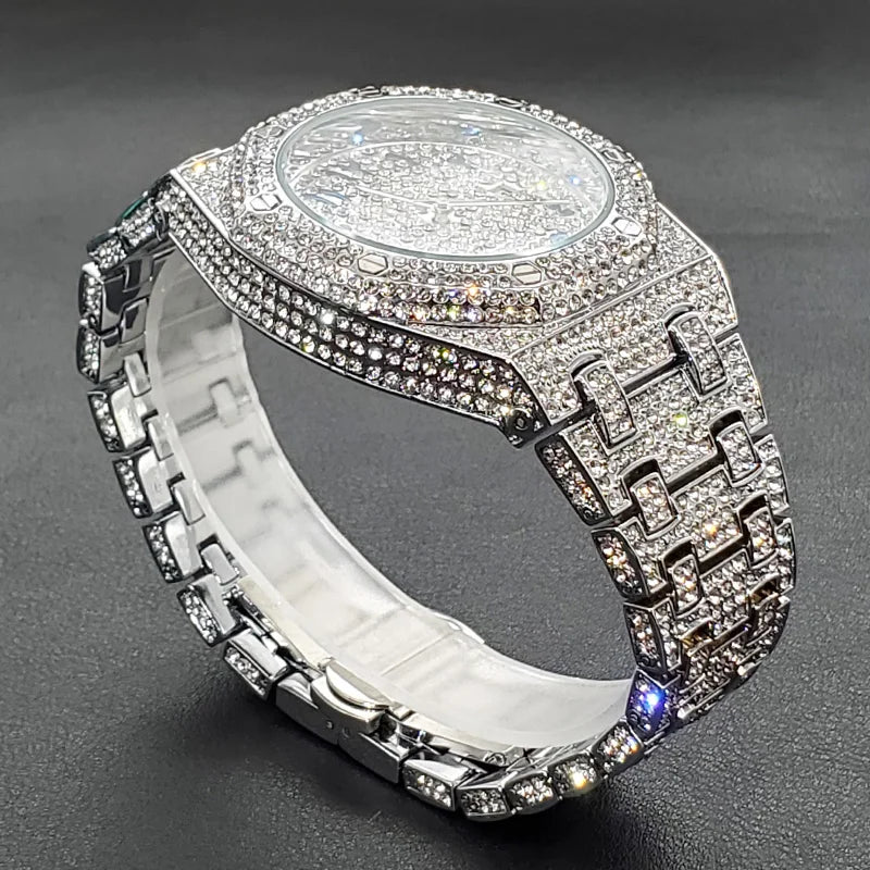 Luxus Voller Diamant Uhren für Männer Marke Hip Hop Iced Out Arabischen Ziffern Mode Stahl Wasserdichte Uhr Drop Shipping