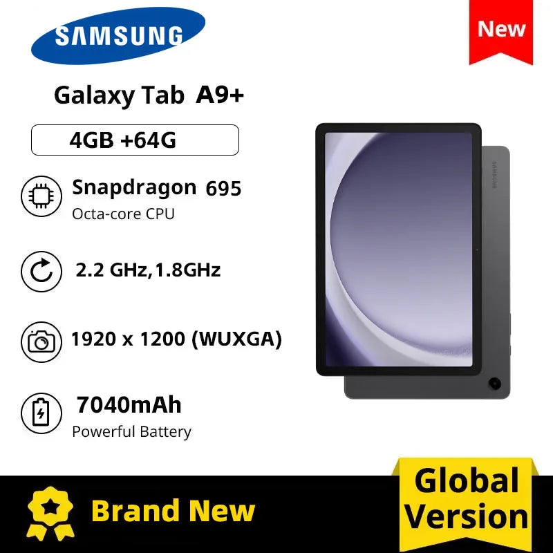 Tablette Samsung Galaxy Tab A9+ – 4+64GB, Android 12, Écran 11", Quad Speakers