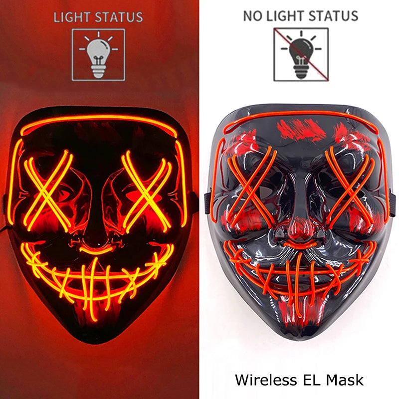 Masque Néon Lumineux EL – Halloween, Cosplay et Purge Effrayant pour Adultes