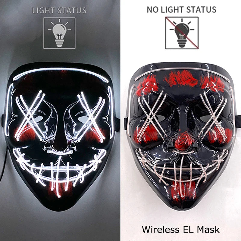 Masque Néon Lumineux EL – Halloween, Cosplay et Purge Effrayant pour Adultes