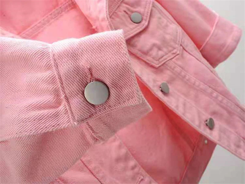 Veste en Jean pour femmes, hauts de couleur rose, couleur unie, courte, multicolore