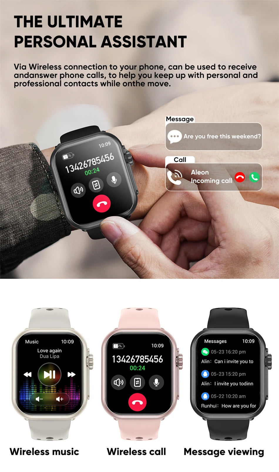 Montre Intelligente BOXUXING 2025 – Écran 1,85", Santé et Sport, Assistant Vocal