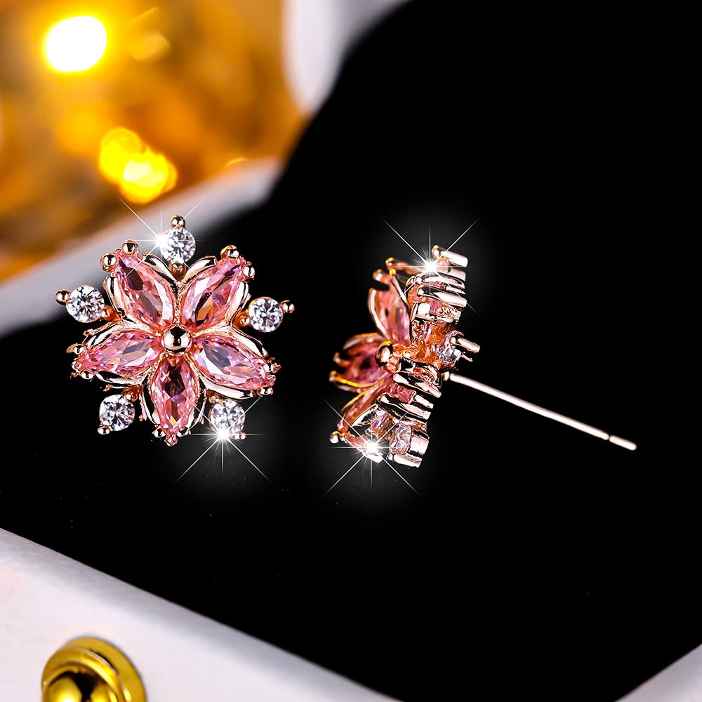 Boucles d'oreilles à tige flocon de neige en pierre pour femme, blanc, violet, mignon, vintage, document en or, bijoux de mariage