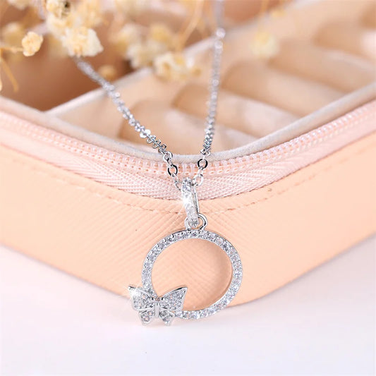 Collier pendentif papillon rond blanc pour femme, mignon, document en argent, colliers de la présidence, cadeau de bijoux de mariage, mode féminine