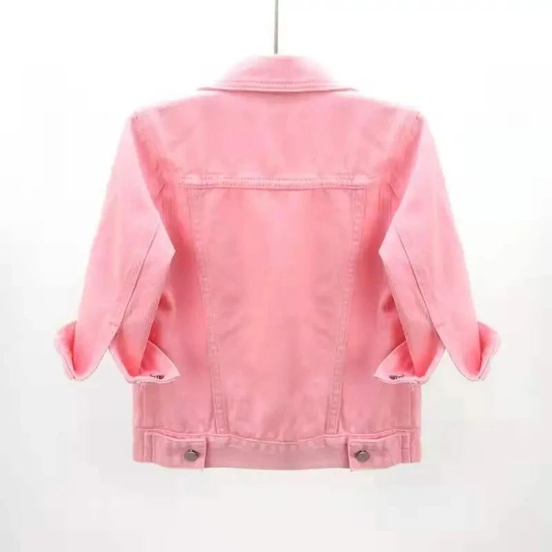 Veste en Jean pour femmes, hauts de couleur rose, couleur unie, courte, multicolore
