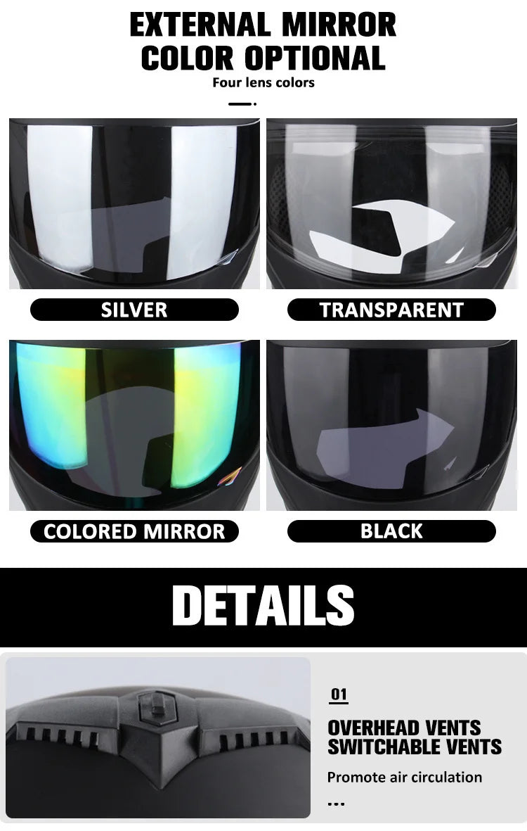 Uchoose Casque à Section transversale Double lentille Certification DOT Casque de moto de sécurité Casque à rabat modulaire Casque unisexe avec visière