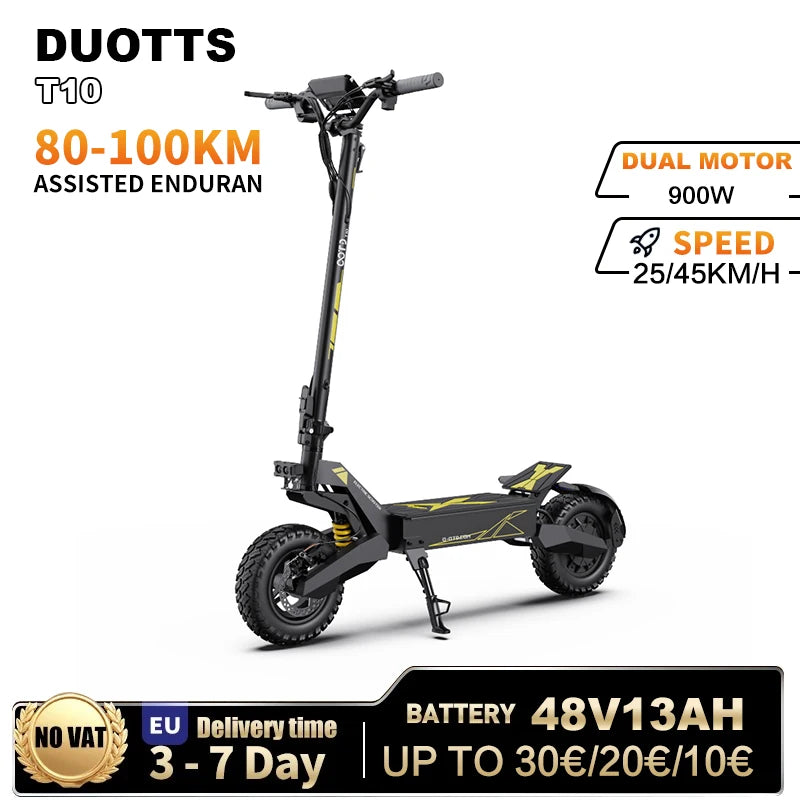 OOTD T10 – Trottinette Électrique 900W 48V 13Ah | 11” Pneus, LED, 45 km/h, 60 km d’autonomie, Pliable