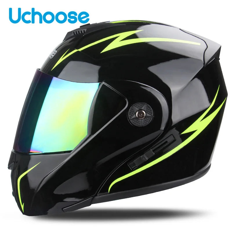 Uchoose Casque à Section transversale Double lentille Certification DOT Casque de moto de sécurité Casque à rabat modulaire Casque unisexe avec visière