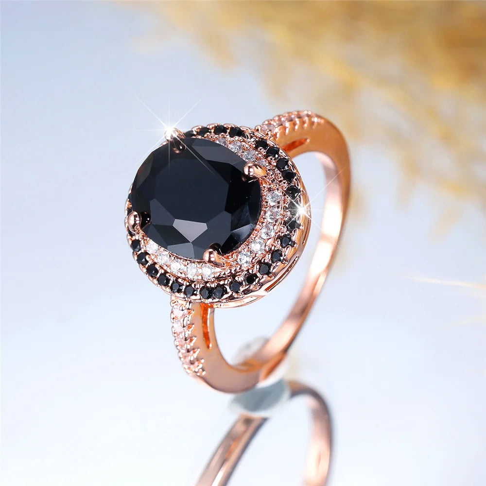 Bagues ovales de luxe en pierre de Zircon noir pour femmes, Vintage, couleur argent, bracelet de mariage, bijoux de mariée, cadeau de fiançailles