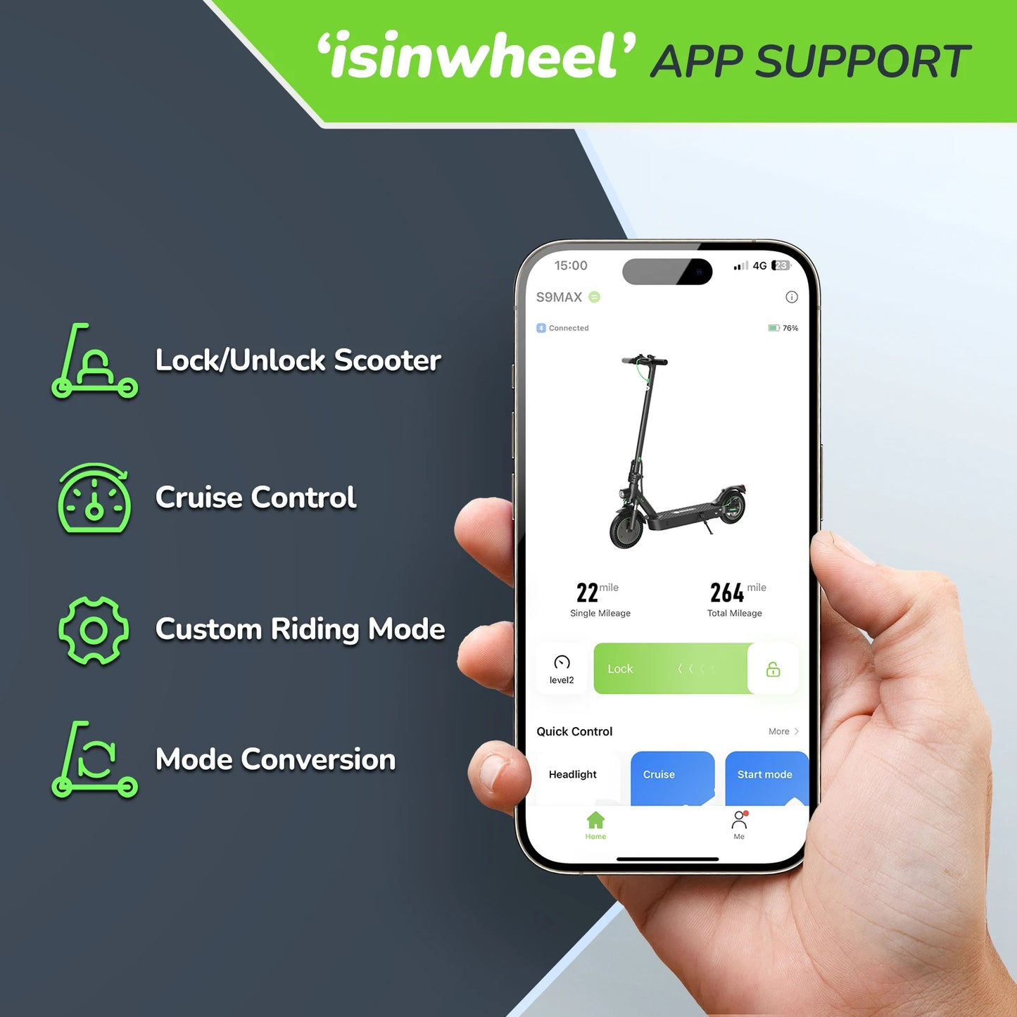 ISINWHEEL S9 MAX – Scooter Électrique Adulte 500W, Batterie 36V 10,4Ah, Pneus 10"