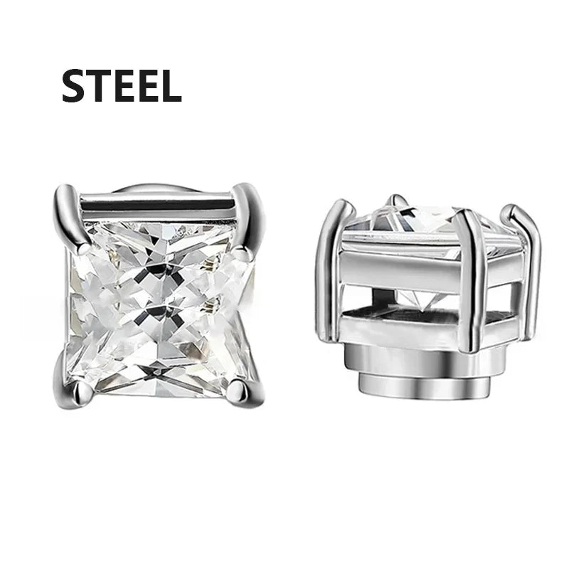 Boucles d'oreilles à tige magnétique en acier inoxydable pour hommes et femmes, ensemble de boucles d'oreilles à clip non ichi, aimant CZ blanc unisexe, cadeau de bijoux, 1 paire