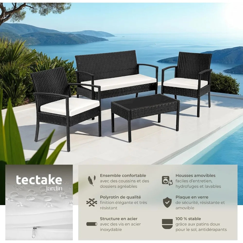 Ensemble de meubles de jardin d'extérieur, canapé 2 places, 2 chaises longues et 1 Table de jardin, meubles de jardin pour balcon et terrasse