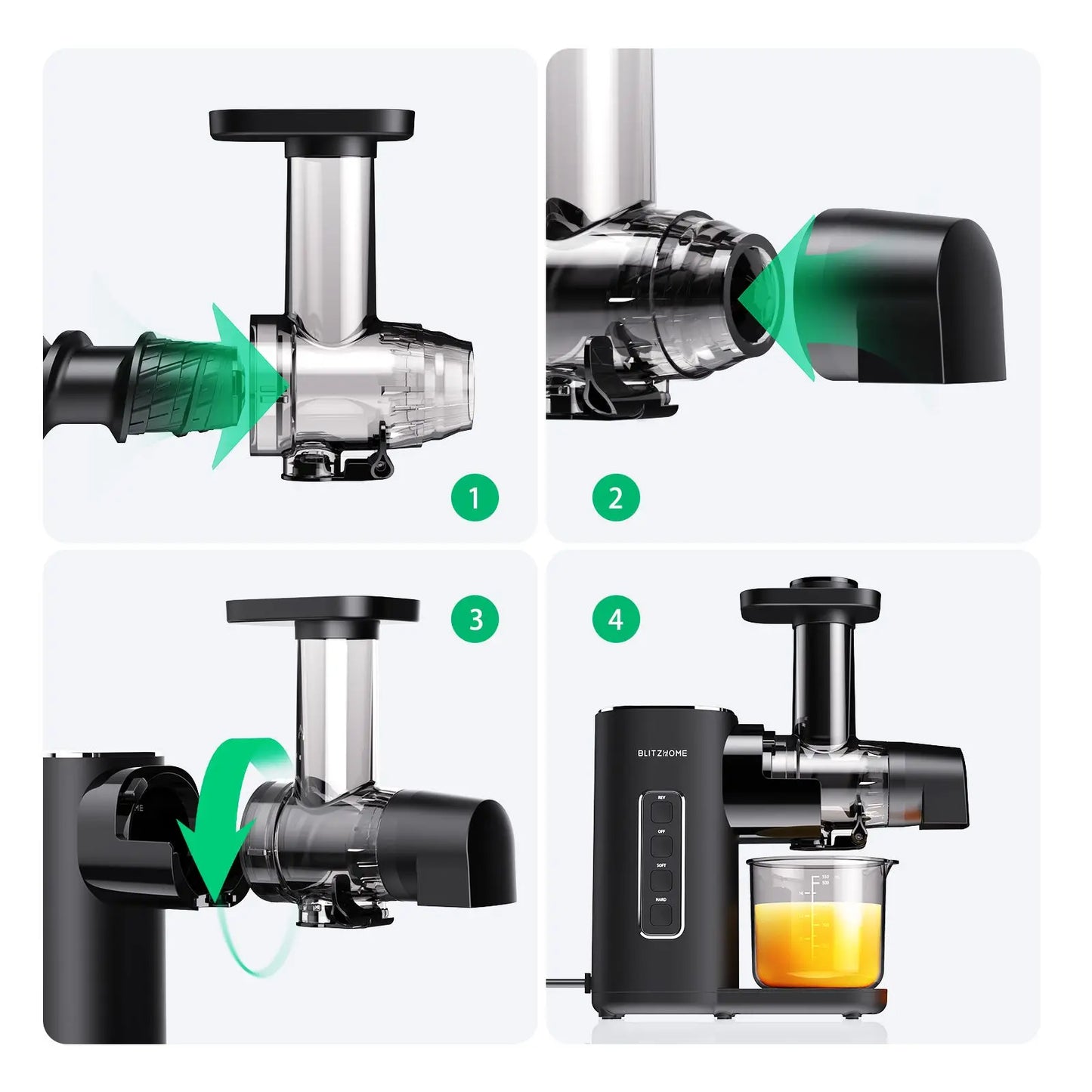 Blitzhome BH-JC01 Presse-agrumes à pression froide Modes à 2 vitesses Presse-agrumes à mastication lente pour légumes et fruits avec moteur silencieux
