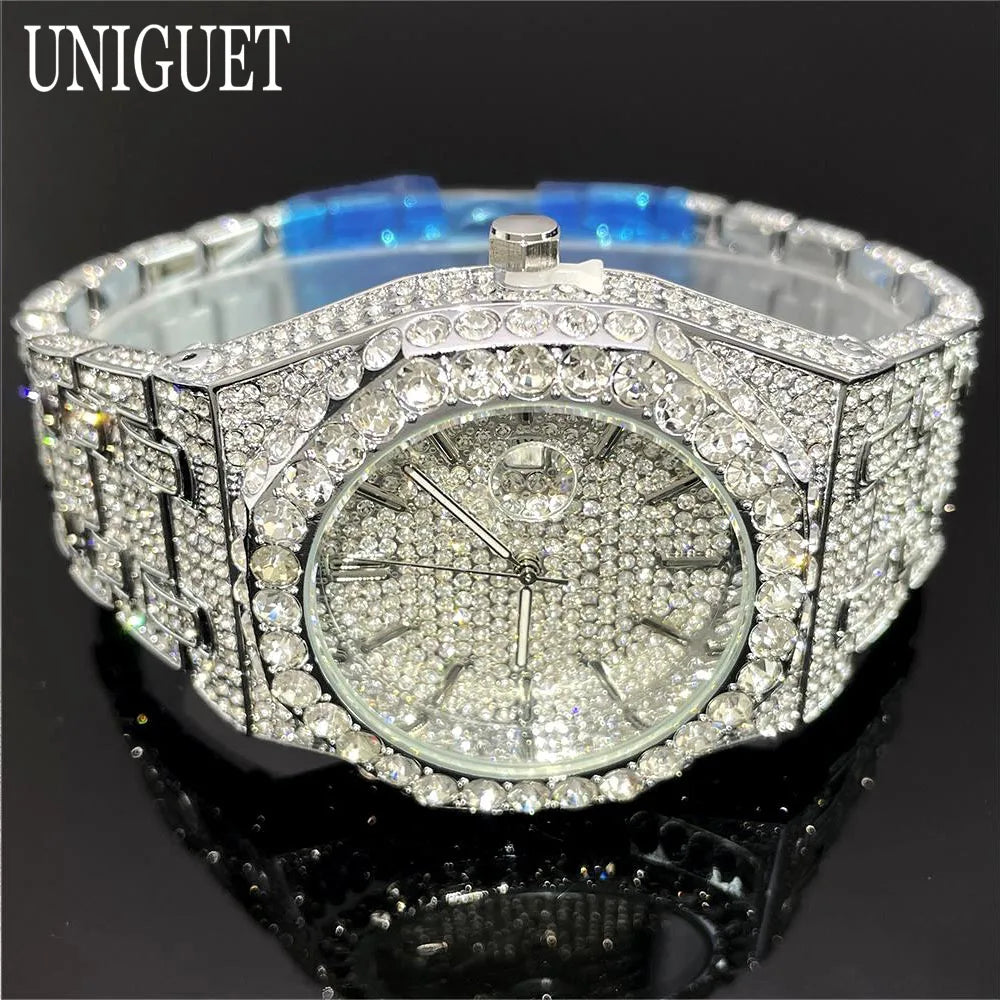 💎 Montre Homme UNIGUET DA04 – Édition Silver Iced Out Luxe & Hip Hop