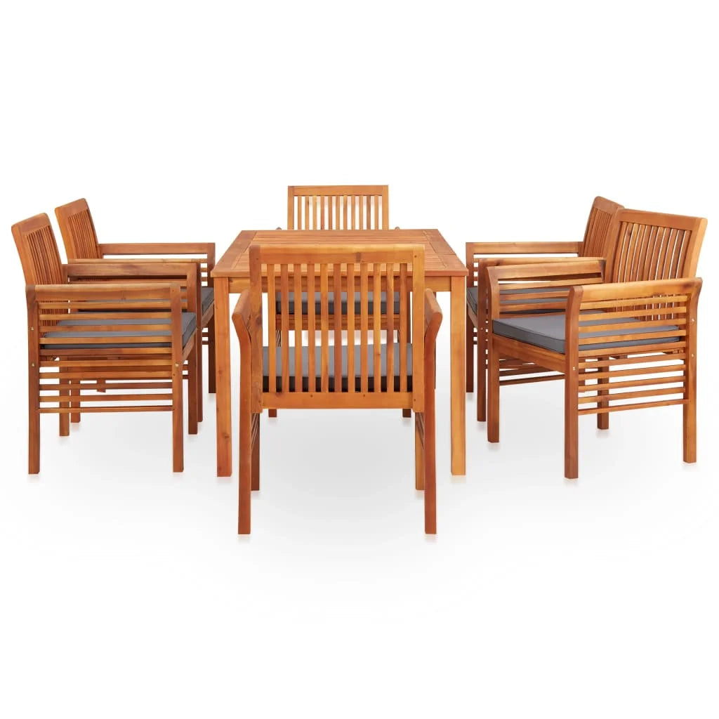 Groupe de salle à manger de jardin 7-tlg. Bois d'acacia massif avec rembourrage résistant aux intempéries et confortable pour l'hospitalité de terrasse