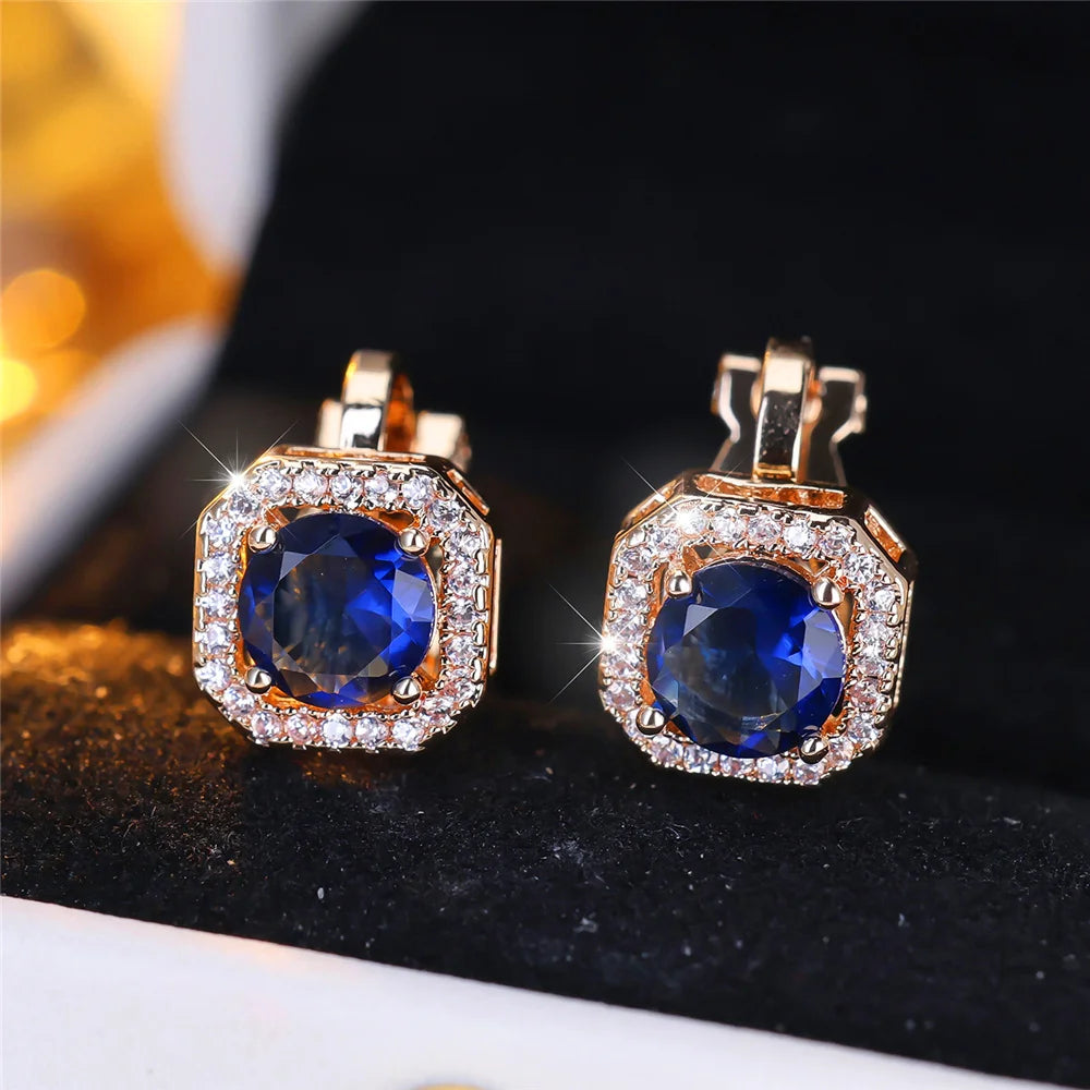 Boucles d'oreilles clip rondes en pierre de cristal pour femmes, bijoux simples, cadeaux de mode, or rose, argent, document blanc, vert, bleu