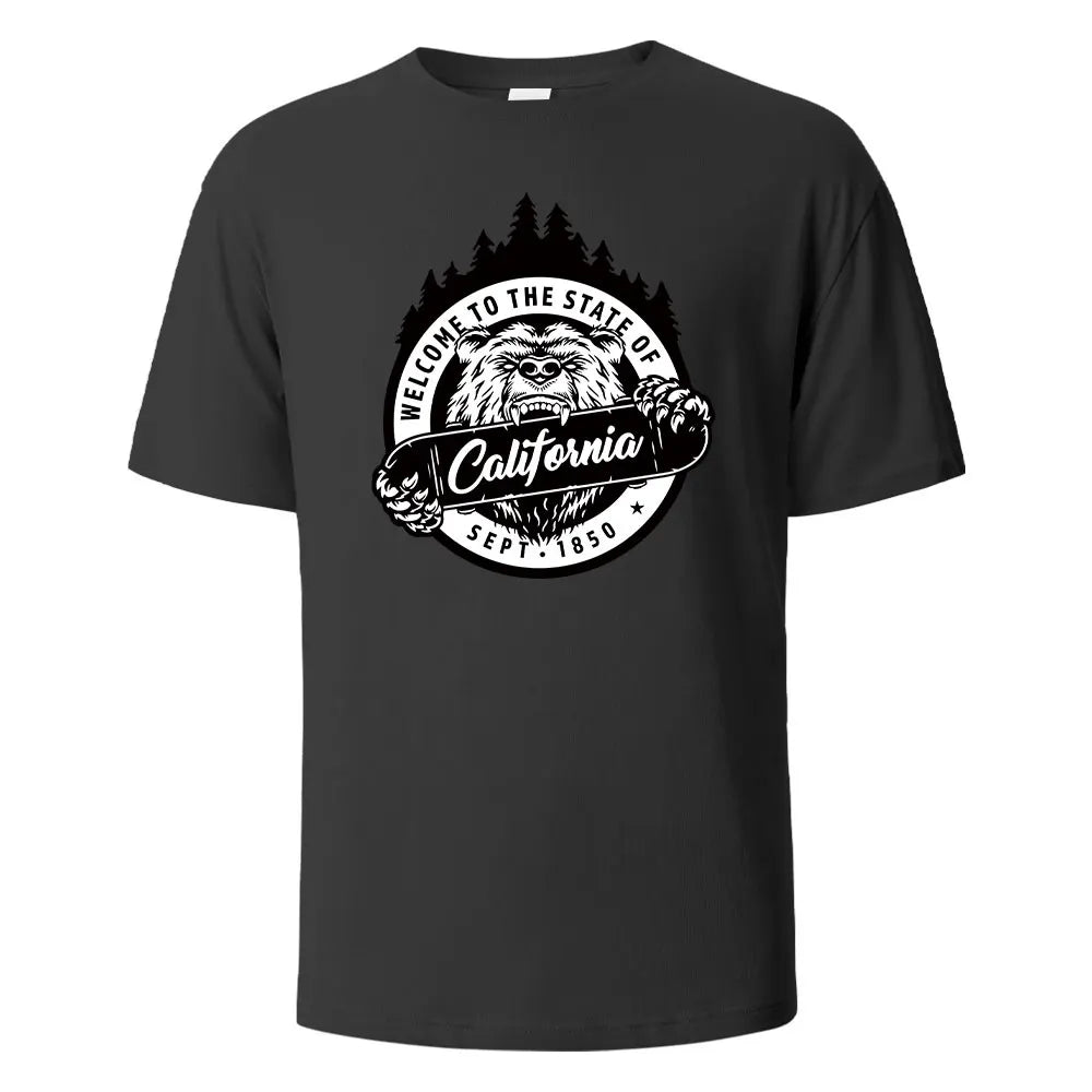 T-shirt californien 100% coton – Homme & femme, été, col rond, respirant et manches courtes