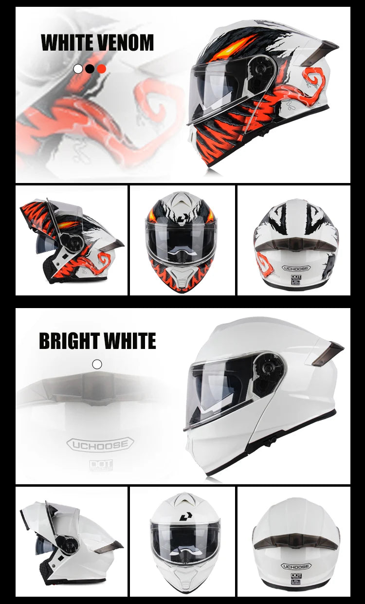 Uchoose-d'expériences intégraux approuvés DOT pour hommes et femmes, équipement de protection contre les collisions, casque rabattable pour moto, double pare-soleil