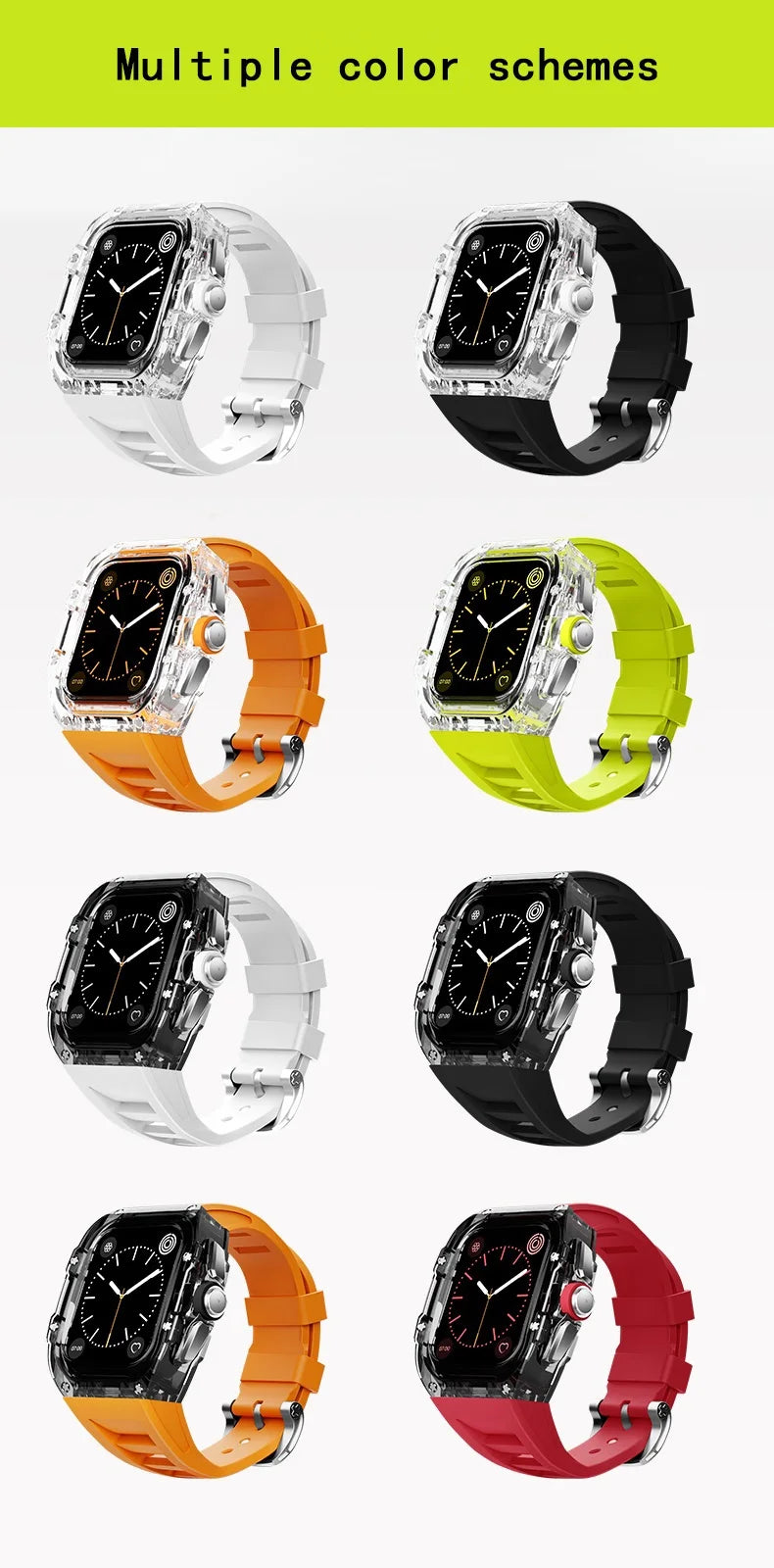 Coque Transparente + Bracelet Fluoroélastomère pour Apple Watch (44/45 mm)