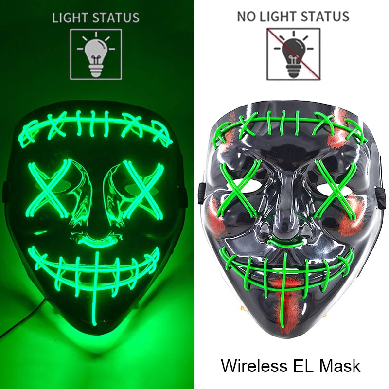 Masque Néon Lumineux EL – Halloween, Cosplay et Purge Effrayant pour Adultes