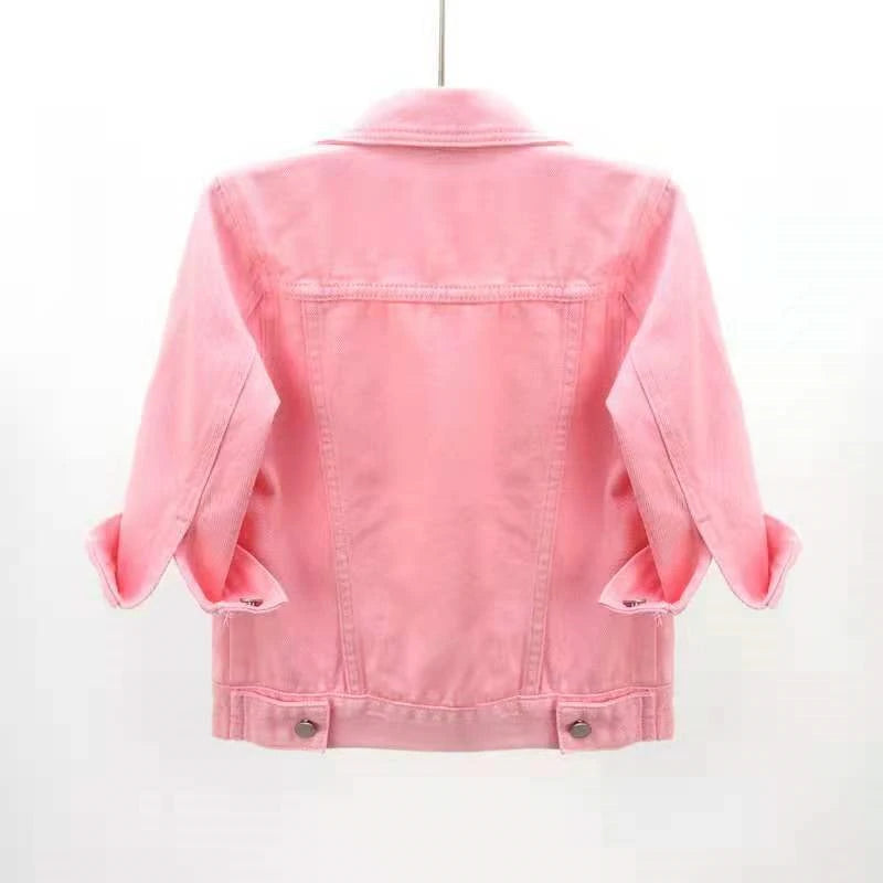 Veste en Jean pour femmes, hauts de couleur rose, couleur unie, courte, multicolore