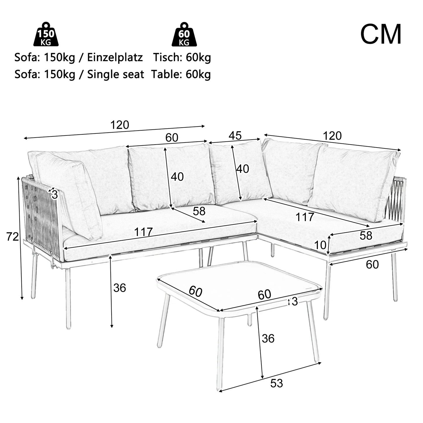 Canapé d'angle extérieur résistant aux intempéries, mobilier de patio extérieur, dormez 8, avec 2 tables et 4 sièges d'amour, coussins inclus