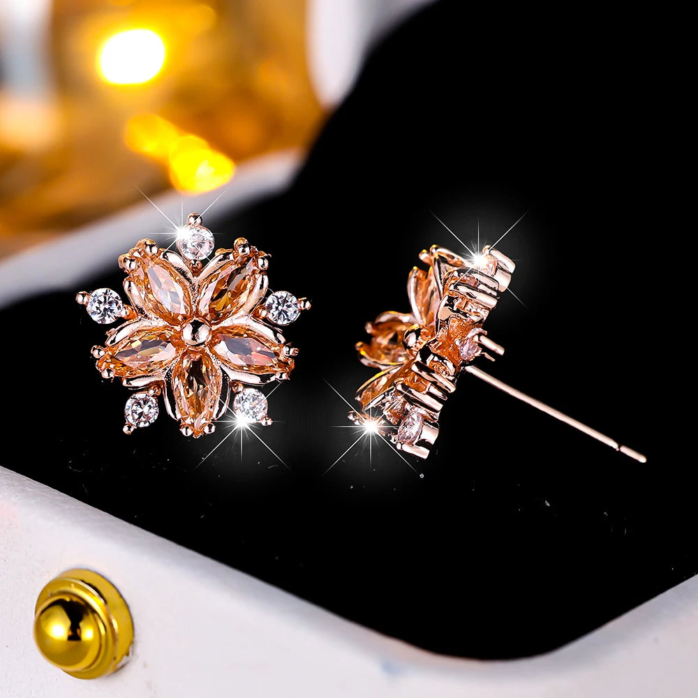 Boucles d'oreilles à tige flocon de neige en pierre pour femme, blanc, violet, mignon, vintage, document en or, bijoux de mariage