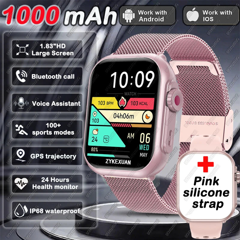 Montre Intelligente BOXUXING 2025 – Écran 1,85", Santé et Sport, Assistant Vocal