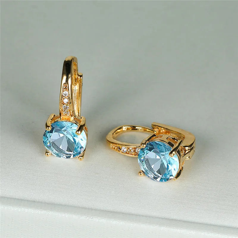 Boucles d'oreilles à clip rondes classiques pour femmes, bijoux de mariage en pierre de cristal arc-en-ciel mystique, document doré délicat
