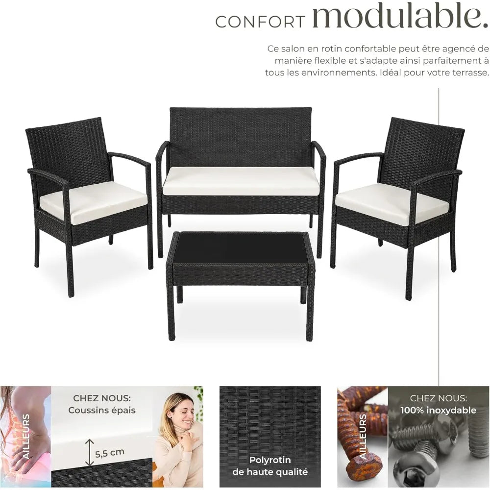 Ensemble de meubles de jardin d'extérieur, canapé 2 places, 2 chaises longues et 1 Table de jardin, meubles de jardin pour balcon et terrasse