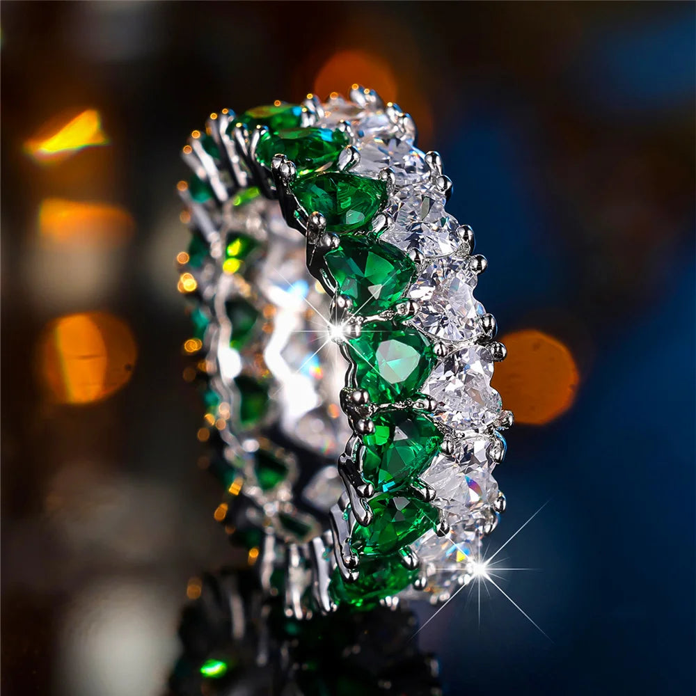 Bague de Luxe en Forme de Cœur pour Femme, Blanc, Vert, Rouge, Vintage, en Argent, pour Document de Mariage, pour Patients