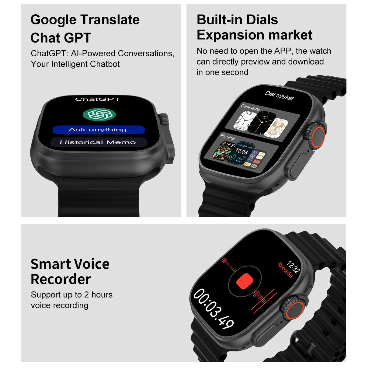 Montre Connectée GUHUAVMI Apple Watch Ultra 2 – AMOLED, Suivi Santé, Multi-Sports, IP67