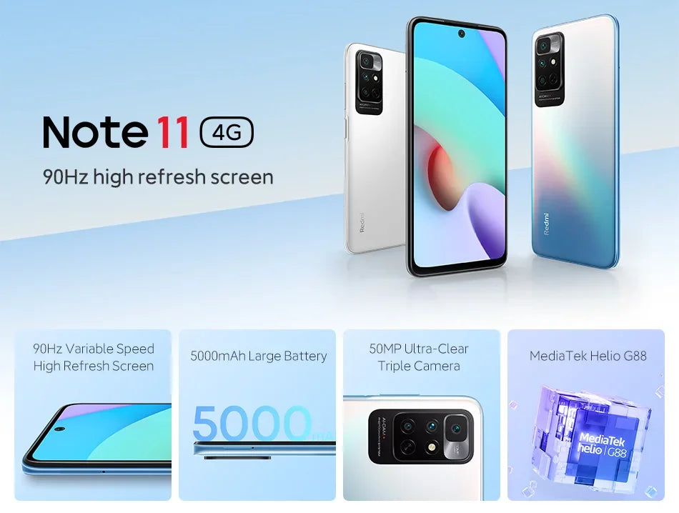 Xiaomi Redmi Note 11 5G – Smartphone 6.55’’ 90Hz, 5000mAh, Triple Caméra 50MP, MediaTek Helio G88, Charge Rapide 18W