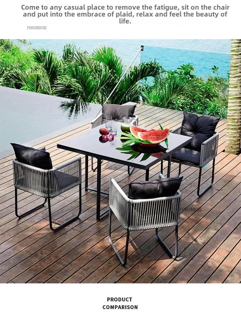 Ensembles de Table et de chaises d'extérieur en rotin PE, Table et chaise de loisirs pour cour, ensemble de meubles de jardin, balcon, meubles de Villa de jardin BB