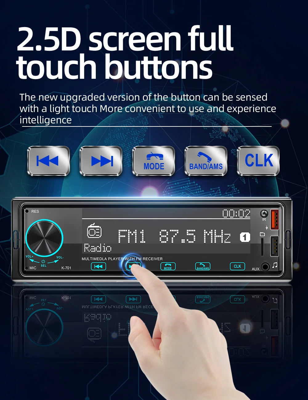Autoradio BQCC 1DIN MP3 avec Radio DAB – Écran Tactile 2,5", Audio Puissant et Multi-Formats