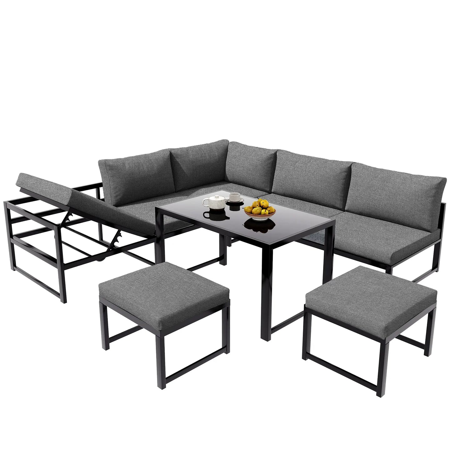 Ensemble canapé et chaise longue d'extérieur, ensemble de sièges en aluminium pour balcon de jardin avec fonction chaise longue