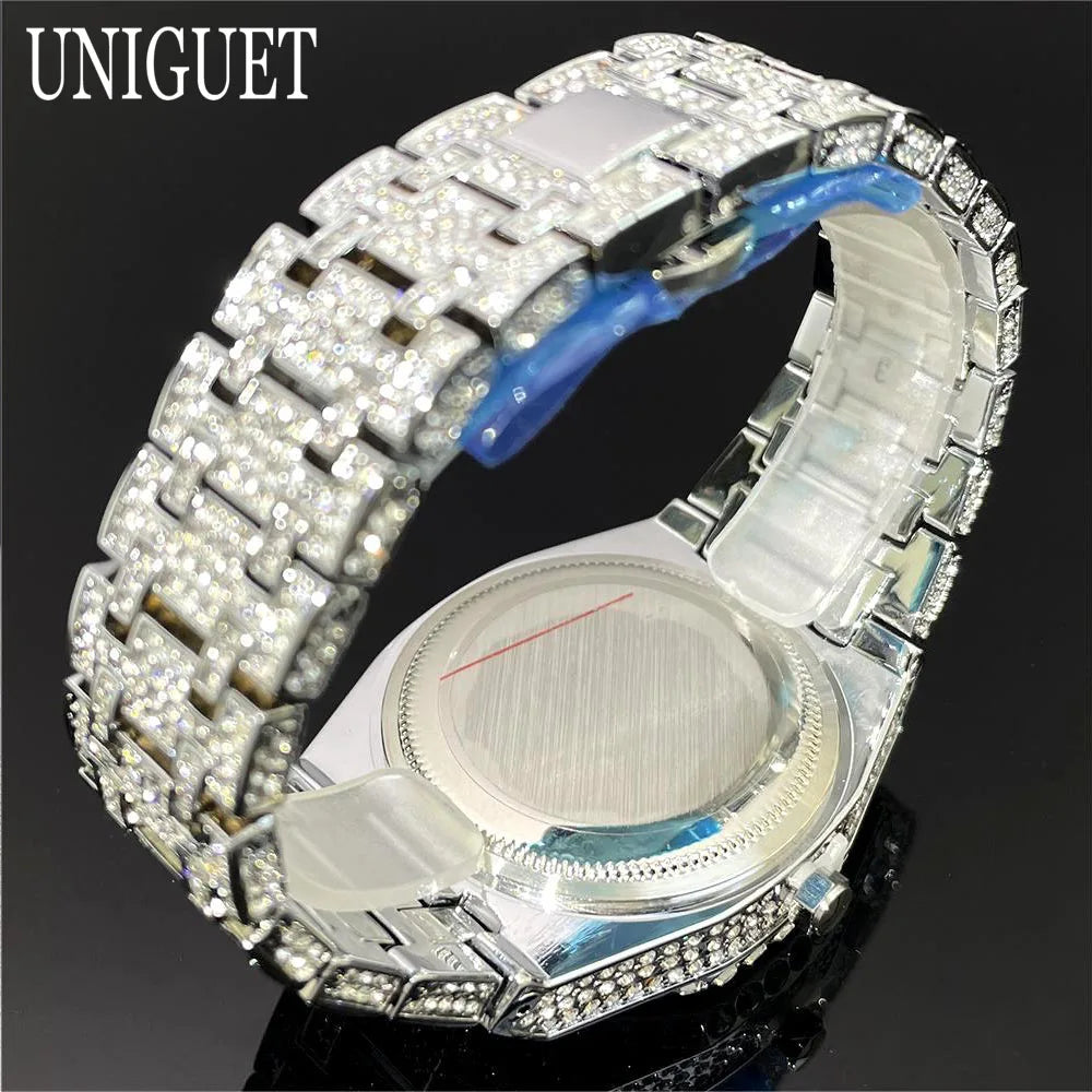 💎 Montre Homme UNIGUET DA04 – Édition Silver Iced Out Luxe & Hip Hop