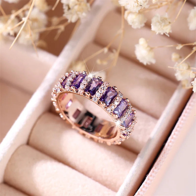 Bague en pierre de luxe pour femme, bijoux de fiançailles, cadeau de mariage mignon, couleur or rose