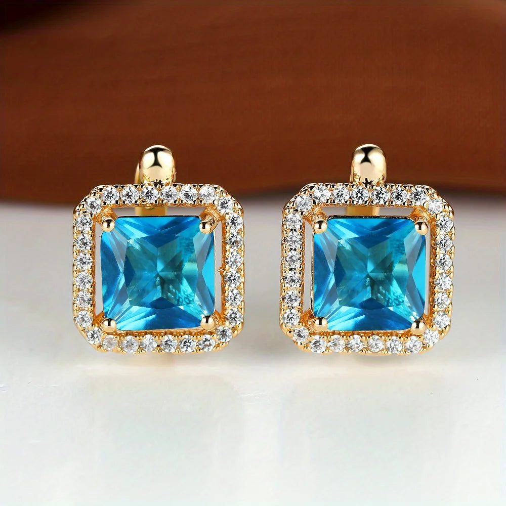 Boucles d'oreilles carrées en pierre verte et Zircon pour femmes, jolies boucles d'oreilles en pierre de naissance en cristal, style Boho, couleur or, petites boucles d'oreilles pour femmes, bijoux