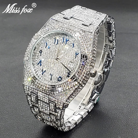 Montres de luxe entièrement en diamant pour hommes, marque Hip Hop glacé avec chiffres arabes, mode en acier, étanche, horloge, livraison directe
