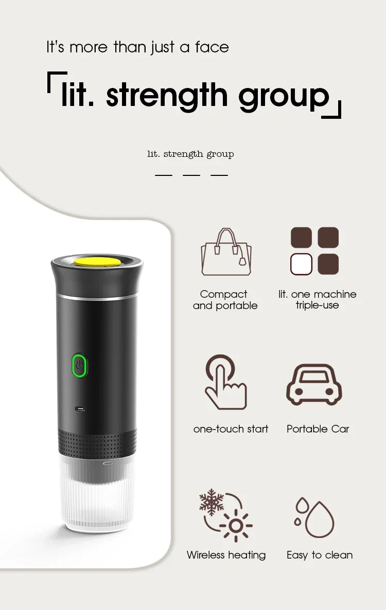 Machine à Expresso Portable Sans Fil NOCCLILI – 3-en-1 Capsules Café Moulu