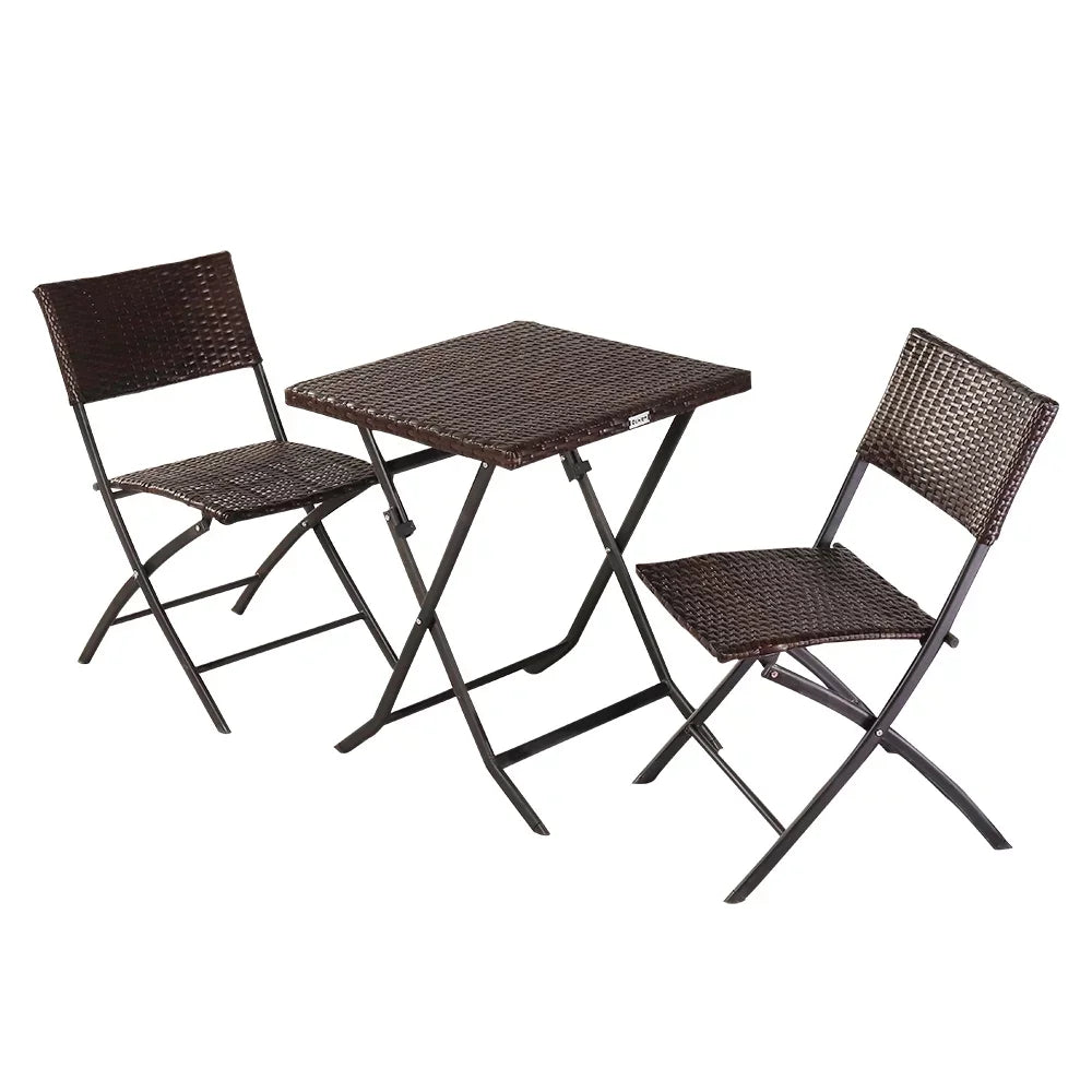 Ensemble de table pliante et 2 chaises d'extérieur, meubles pliants, chaise en rotin, table de pique-nique de camping portable, ensemble de balcon, 3 pièces